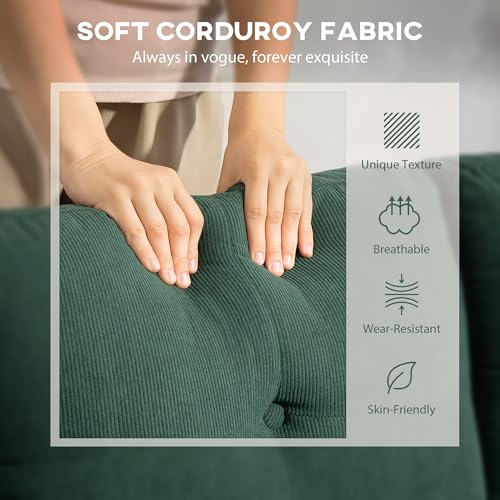 HOMCOM Sectional Sofa with Changeable Chaise Lounge, 3 Seat L-Shaped Sofa with Spring Cushion, Steel Frame, Corduroy Upholstered Couch for Living Room, Small Space, Dark Green
