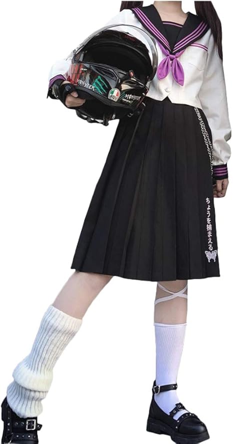 Amazon セーラー服 Jk 制服 女子高生 コスプレ 衣装 ヤンキー 不良少女 女子 女の子 可愛い 森ガール 原宿系 スクール 学生服 長袖 ロング プリーツスカート リボン 清純 コスチューム 通学 学園風 学園祭 文化祭 イベント 仮装 紫 白セーラー服 黒ロングスカート M