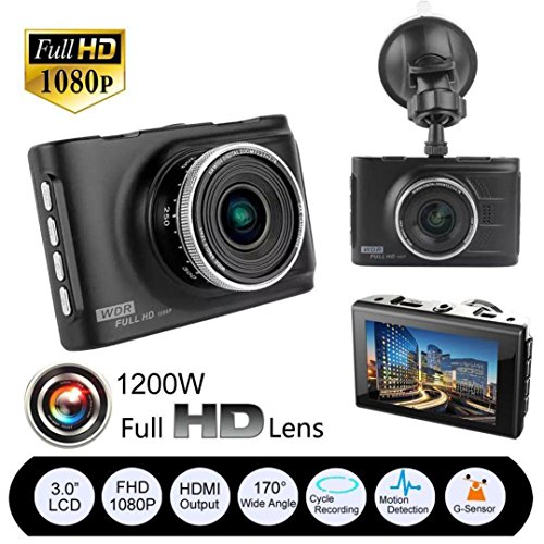 COOKI Dash Cam - 3-Inch Full HD 1080P Car DVR 170Â° Degree Dash Cam G-sensor Car Vehicle Video Camcorder