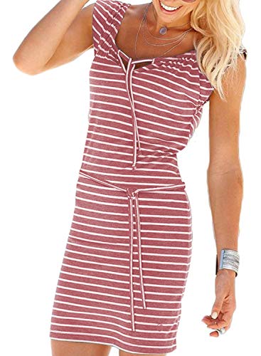 Alieyaes Damen Casual Ärmellos Strandkleid Sommerkleid Knielang Sportliches Streifenkleid – Bild 3