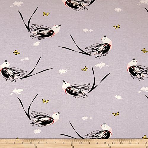 Birch Organic Charley Harper Western Birds Interlock Knit Scissor-Tailed Flycatcher Fabric By The Yard