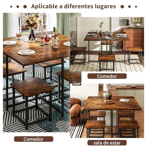 Comedor 4 Personas Mesa 80x80 cm con 4 Taburetes Negro Vintage | Juego de comedor compacto para 4 personas, ideal para departamentos, cocinas pequeñas y espacios modernos.