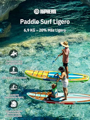 Niphean Inflatable Paddle Board for Adults with All Accessories, 320 cm Inflatable Paddle Surfing for All Levels, Sup Capacity 200 kg for 2 People, Stand Up Paddle Board with Seat