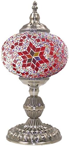 Silver Fever Handcrafted Mosaic Turkish Lamp -Moroccan Glass - Table Desk Bedside Light- Bronze Base (Burgundy Star of David LG)