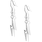 Amaxer Minimalist Lightning Bolt Drop Dangle Earrings for Women Stainless Steel Lightweight Geometric Thunder Jewelry for Daily Wear