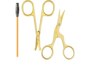 FAMCO BEAUTY FAMCO Eyebrow Scissors with Comb, Professional Eyebrow kit for Women Grooming, eye brow kit for Beauty scissors with Curved and Rounded Safety Tip, Gold tijeras para cejas with Spoolie Brush