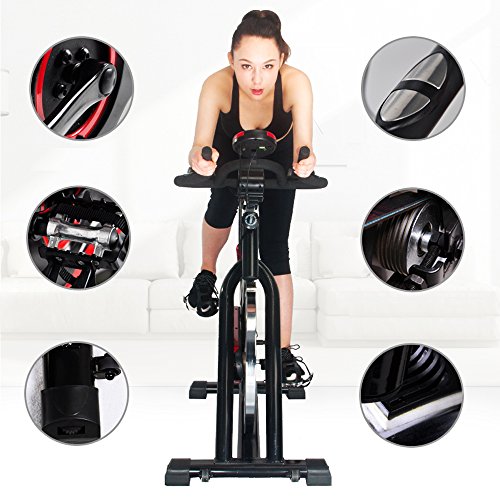 HYD-Parts Indoor Cycling Bikes with LCD Monitor and Free Bottle Trainer Bicycle Stationary Fitness Equipment with 30lbs flywheel Exercise Bike (Red&Black)