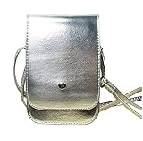 Dreams Mall Simple Style Leather Mini Shoulder Bag Cellphone Pouch Case Purse Wallet for IPhone Samsung HTC etc-Silver