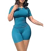 vyolu Lounge Wear Ribbed Casual 2 Piece Tracksuit Set Women Solid Skinny Short Sleeve O-Neck Top+Mid Waist Elastic Leggings