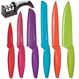 Stainless Steel Kitchen Knife Set - 13 Piece - BONUS Sharpener - 6 Knives - Chef, Bread, Carving, Paring, Utility and Santoku Knife - Cutlery Sets - Multicolor by Lucentee