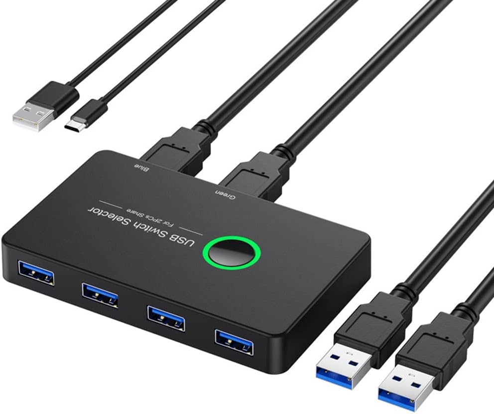 Knadgbft USB 3.0 KVM Switch 2PC 4 Device Port Sharing Keyboard Mouse Printer