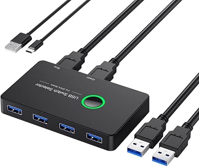 Oikabio USB 3.0 KVM Switch 2 PC 4 Port Keyboard Mouse Printer Hub