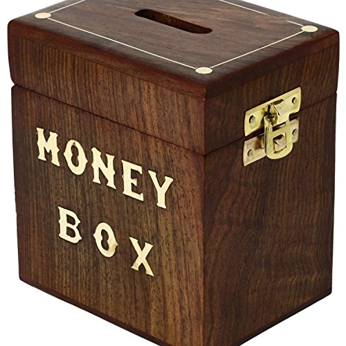 SKAVIJ Ideas Handcrafted Wooden Banks Piggy Vintage Coin Trunk Safe Money Box Brass Inlay Wooden Box Handmade Vintage - 5 Inch