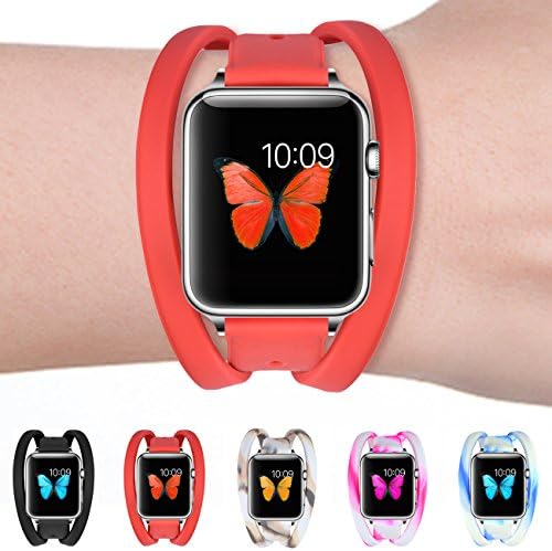 For Apple Watch Band, 38mm 42mm Silicone Strap Double Tour Replacement Wristband with Metal Clasp for Apple Watch Series 3 Series 2 Series 1 S/M M/L Size, iWatch Bands 42mm Womens(Red)