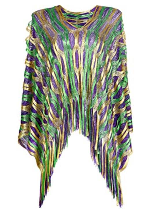 Mardi Gras Poncho Halloween Costume Mardi Gras Shawl Cape Cosplay Fancy Dress up Scarf Masquerade Costume Mardi Gras Party Favor