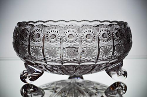 BOHEMIAN CRYSTAL GLASS BOWL-VASE W-9" DECORATIVE WEDDING GIFT HAND CUT CRYSTAL GLASS BOWL VINTAGE EUROPEAN DESIGN ELEGANT CENTERPIECE DISH CANDIES FRUITS DESSERTS CLASSIC CZECH CRYSTAL GLASS
