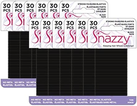 Hair Elastics by Snazzy, Black, Thin, Family Pack, Painless Pony Tail Holders, Yoga Twist, 360 Count (12 Pack, 30 Ties Per Card)