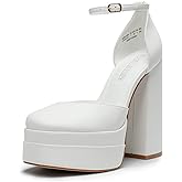 DREAM PAIRS Women’s High Chunky Platform Closed Toe Block Heels Square Toe Ankle Strap Dress Wedding Party Pumps Shoes Aurelia