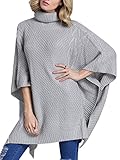 SheIn Women's Turtleneck Poncho Sweater Asymmetric Cape Knitwear