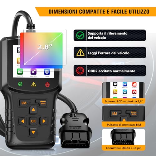 OBD2 Car Diagnosis OBD Scanner: Italian OBD2 Diagnostic for Multibrand – Car Engine Error Reader with OBD2 Functions – Professional Diagnostic Compatible with BMW Ford VW Audi All OBDII Vehicles