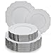Silver Spoons Party Disposable 40 PC Set Dinner Side Plates | Heavyweight Plastic Dishes | Elegant Fine China Look | for Upscale Wedding and Dining-Baroque, 20 Servings, White
