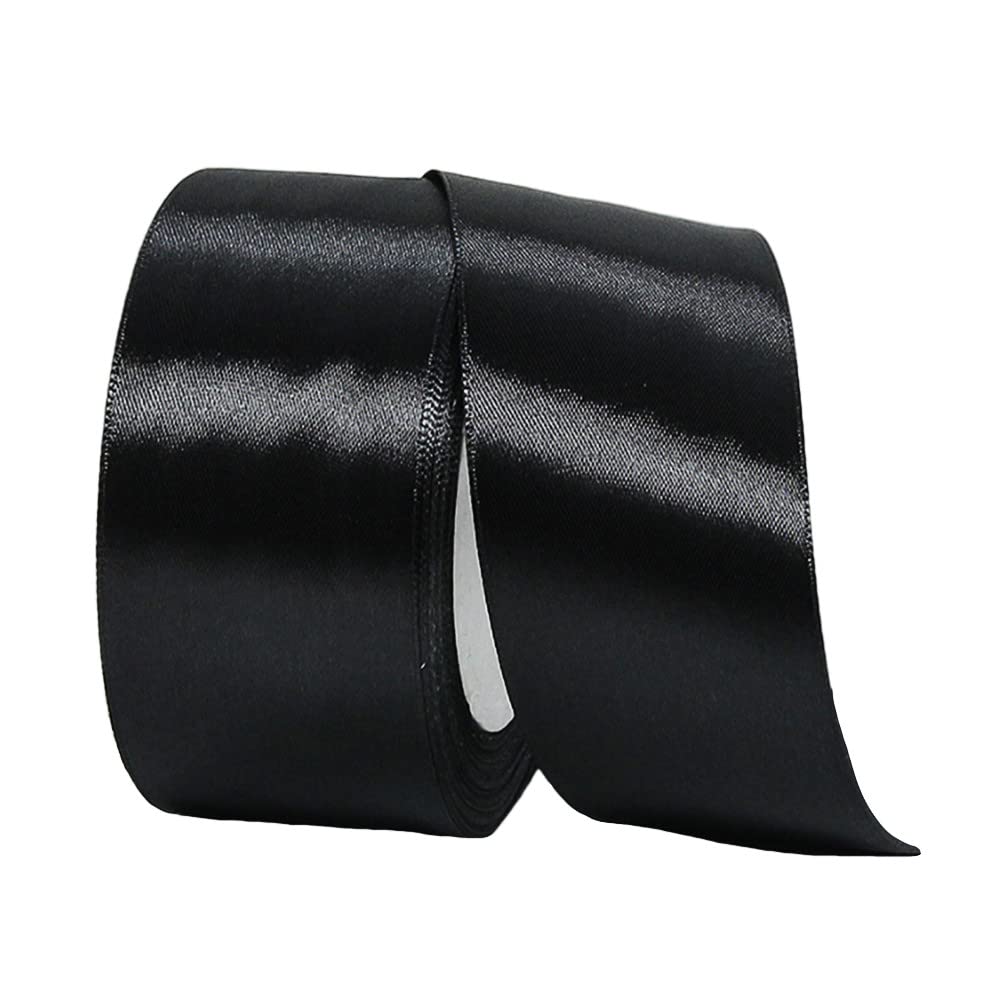 40mm Wide Thick Black Ribbon for Gift Wrapping,22m 1.5Inch Large Fabric Satin Ribbon Black Bow for Gift Wrapping,Ribbons for Crafting,Hair,Bouquets,Wedding Car,Presents,Cake,Christmas Decorations