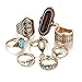 Susenstone 8PCS Vintage Women's Boho Crystal Flower Knuckle Ring Tibetan Turkish