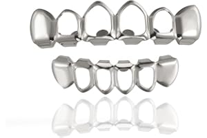 AINTTBY 18K Gold Plated Open Face Top and Bottom Grillz for Your Teeth Grill Hip Hop street Cosplay Costume Rapper Accessory Halloween hollow out