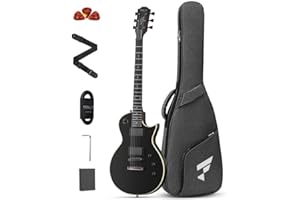 FESLEY T FLP350 Electric Guitar, 39" Solid Body Electric Guitar, Electric Guitar Kit with Dual Humbuckers, Mahogany Neck, Matte Finish, 22 Frets, Purpleheart Fingerboard, Gig Bag, Strap, Cable & Picks, Black