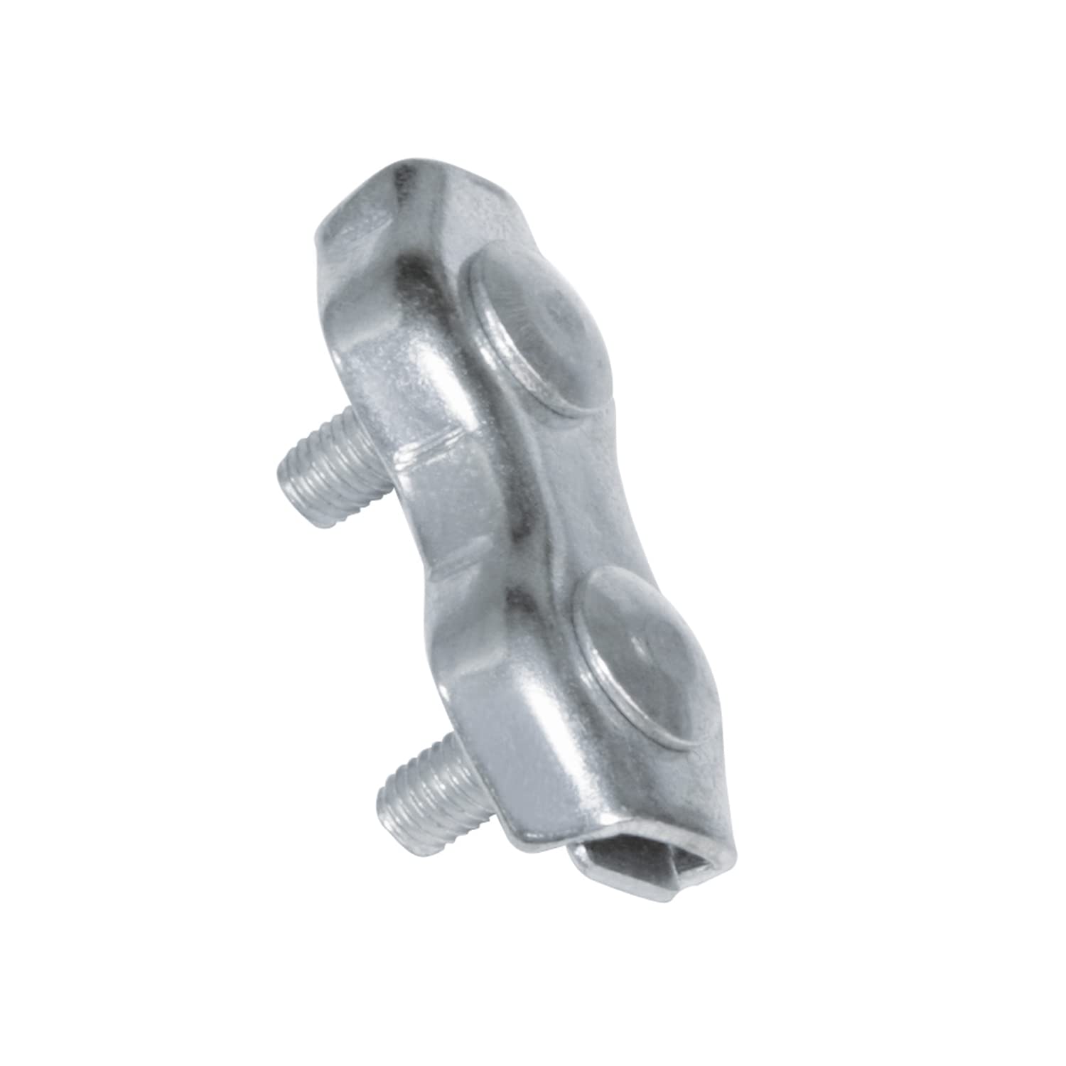 amig - Pack of 2 Double Flat Zinc-Plated Steel Cable Clips Mod. 30110 for Coupling Ropes, Cables or Metal Wires | Adjustable Knobs or Nut Clamps | Measurements: Ø 3 mm