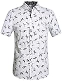 SSLR Men's Cotton Crane Button Down Short Sleeve Casual Shirt (Medium, White)