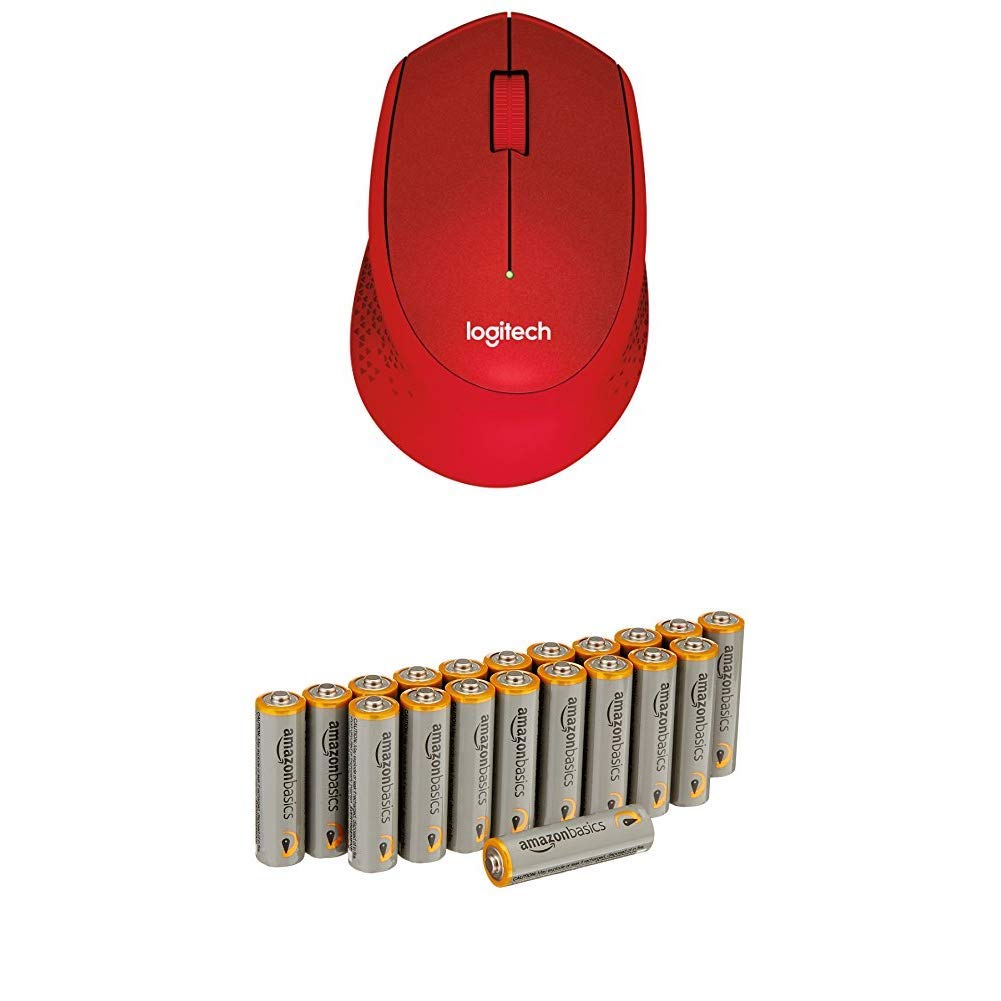 Logitech M330 Silent Plus Wireless Mouse (USB for Windows/Mac/Chrome OS/Linux) - Red with Amazon Basics Batteries