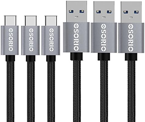 [3 Pack 1m] Type C Cable, OSORIO 3.3ft Nylon Braided USB C Charger Cable Fast Charging Cord for Samsung S8/S8+, LG G5/G6, Nexus 5X/6P, Onplus 2/3T, Sony Xperia XZ, Huawei P9, Nokia N1, New MacBook