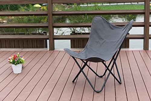 PatioPost Butterfly Chair Outdoor Camping with Black Steel Frame, Home Office Furniture, Grey