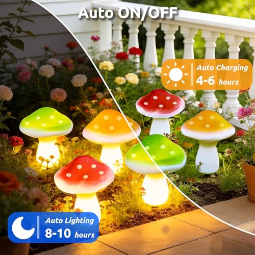 Joycome Solar Garden Ornaments 6 LED Mushroom Shape Waterproof Outdoor Mushroom Ornaments for Driveway, Landscape, Fence, Lawn, Yard, Wedding Party Decorations