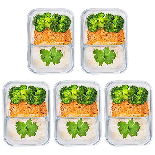 Prep-Naturals-Glass-Meal-Prep-Containers-Glass-2-Compartment-5-Pack-Glass-Food-Storage-Containers-Glass-Storage-Containers-with-Lids-Divided-Glass-Cupcake-Carriers-29-Ounce