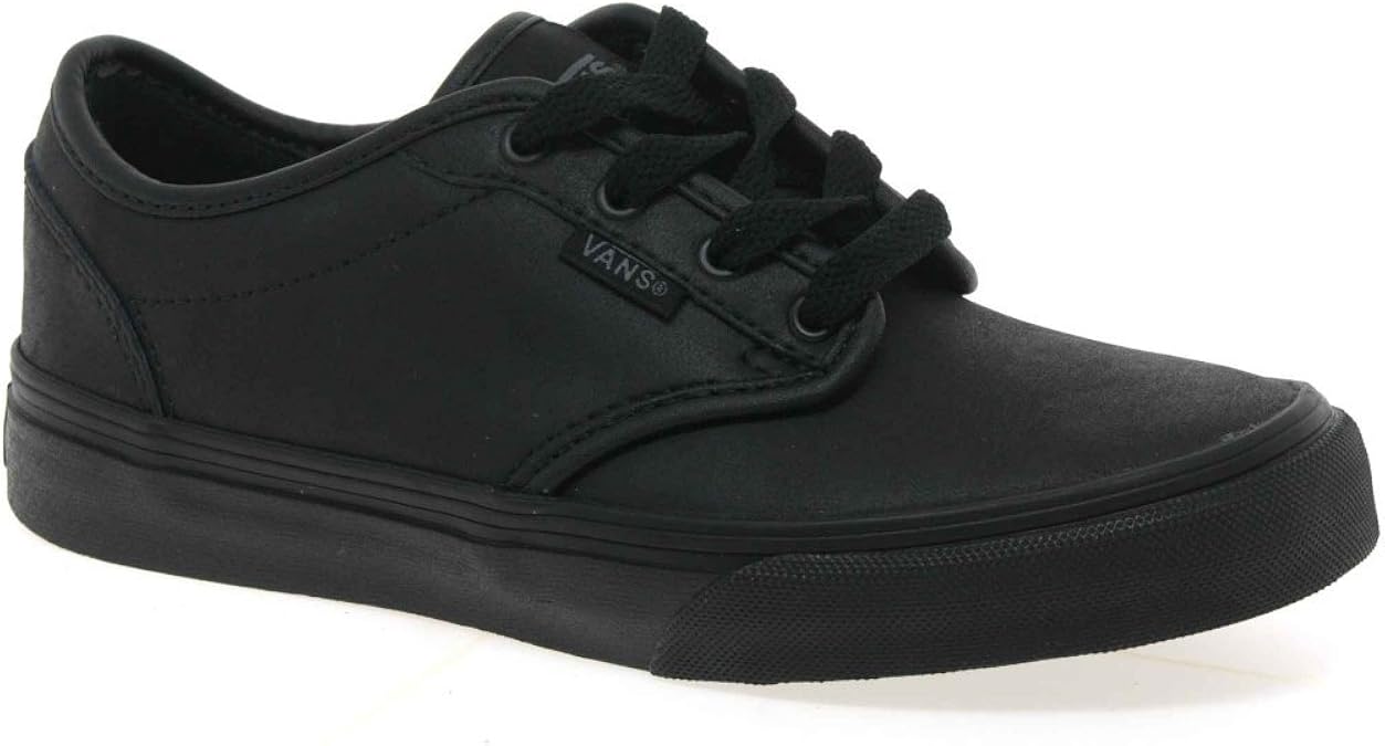 Vans Kids Atwood Y Black Leather School Shoes Trainers Amazon.co.uk