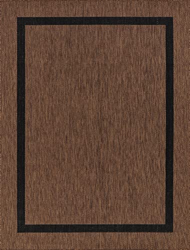 Lena Rug Modern Bordered Indoor Outdoor Area Rug Weather Resistant Outdoor Carpet for Porch Deck Balcony Backyard Patio Rug 10X14 Gold Black