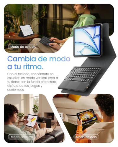 CHESONA Keyboard Case for iPad 11(A16)/10Gen, Air 11" M4/M3/M2,Air 5/4 | High and Low Angle Modes, Magnetic Bluetooth Keyboard with 7 Color Backlight, QWERTY Spanish Ñ, Black