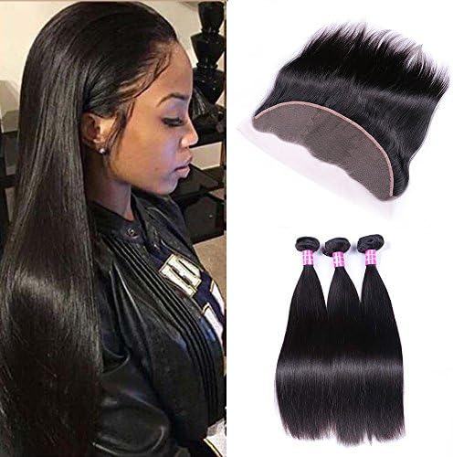 Sterly Brazilian Straight Hair 3 Bundles With Frontal 13x4 Ear To Ear Lace Frontal With Bundles Unprocessed Virgin Human Hair Extensions Natural Color (20 20 20+18)
