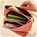 UQueen Fashion Creative Candy Color Three Layer Large Capacity Zipper Cosmetic Makeup Storage Bag,Simple Lovely Cute Canvas Multi-Functional Stationery Pencil Pen Case Bag (Orange)