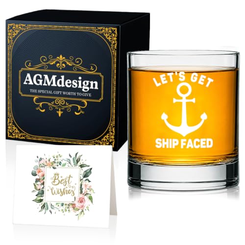 AGMDESIGN Funny Lets Get Ship Faced Whiskey Glasses, Nautical gift, Nautical Gifts for Boaters, Birthday Gift for Sailor at Amazon