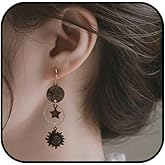Sun And Moon Earrings Celestial Earrings Waterproof Bohemian Vintage Gold Moon Earrings Asymmetrical Drop Earrings for Women Jewelry