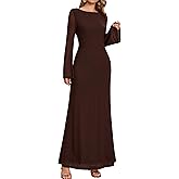 EYNMIN Long Sleeve Maxi Dress Backless Tie Bodycon Mesh 2025 Fall Formal Wedding Guest Dresses for Women