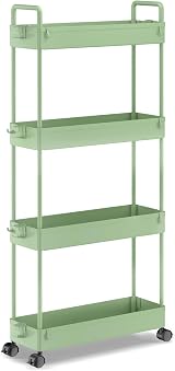 SOLEJAZZ 4-Tier Storage Trolley Cart Slim Rolling Utility Cart Green