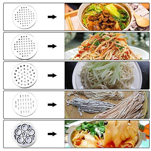 Stainless Steel Manual Pasta Machine Noodle Maker with 5 Noodle Mould