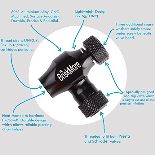 BriskMore CO2 Inflator or 12PCS X 16g CO2 Cartridges for Bike Tires