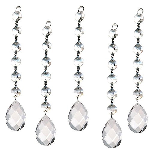 H&D Clear Teardrop Suncatcher Crystal Chandelier Prisms Pendants Beads Pack of 10 (gridding)