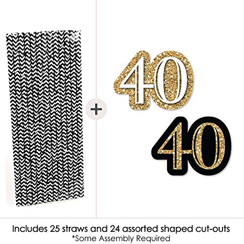 Adult-40th-Birthday-Gold-Paper-Straw-Decor-Birthday-Party-Striped-Decorative-Straws-Set-of-24