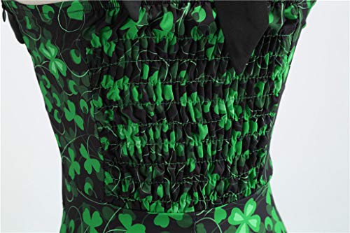 image for Nihewoo Vintage Print Green Pleated Halter Sleeveless Prom Swing Tank 